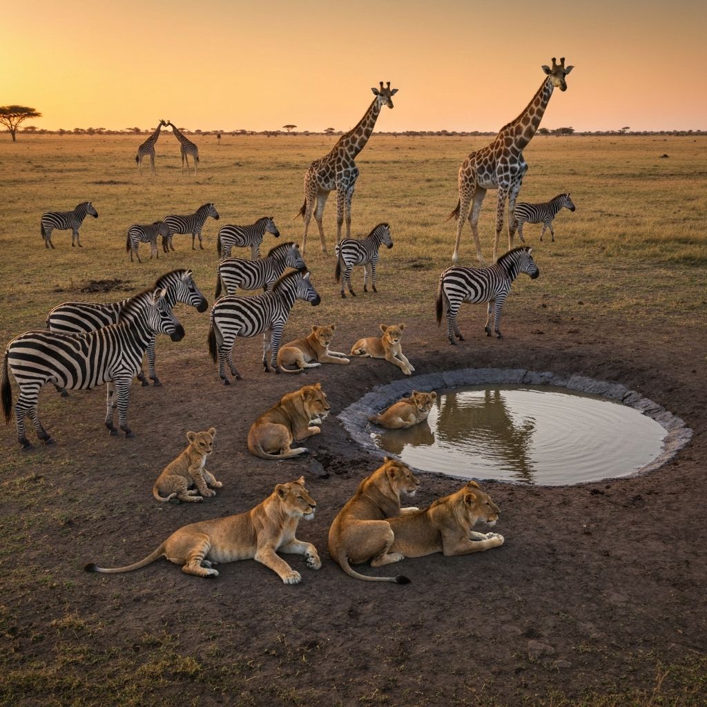 African wildlife safari with zebras and giraffes